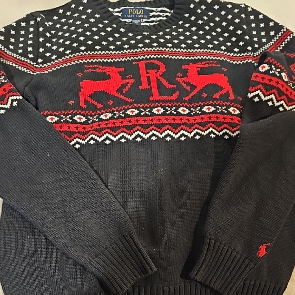Polo by Ralph Lauren Kid's Black and Red Crewneck HOLIDAY  Sweater